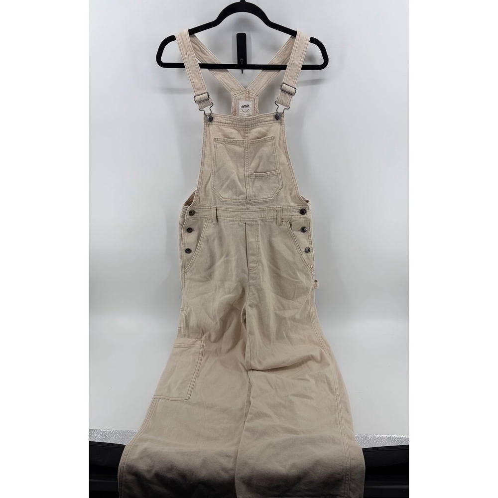 Aerie, Overalls Cream Cotton Denim, Wide Leg,  Raw Hem, Boho, Utility, Women's S
